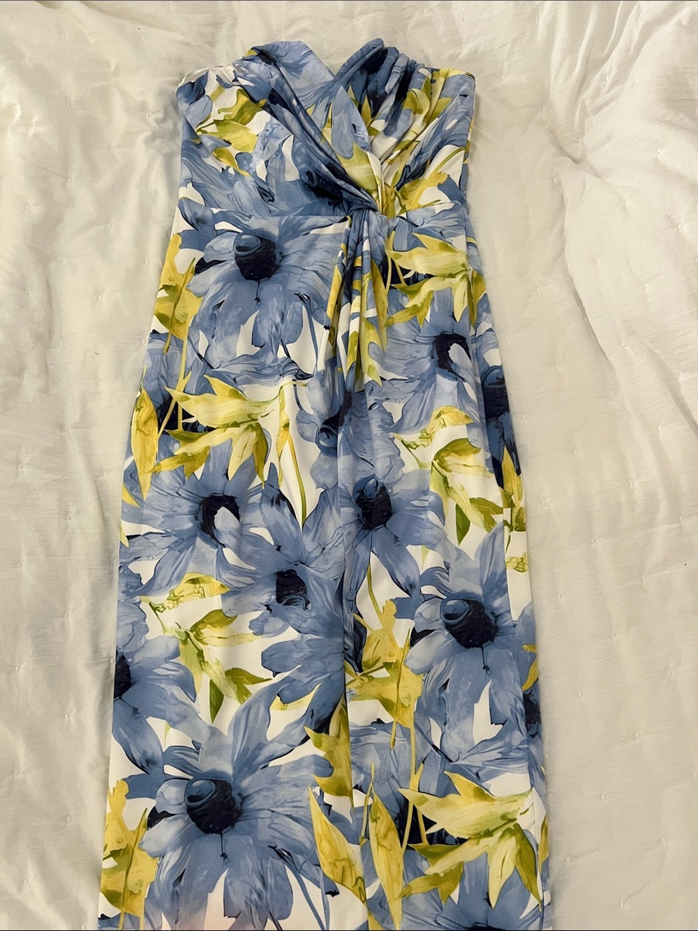Strapless Blue & Green Floral Maxi Dress